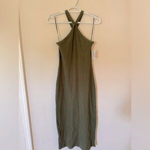 Olive green bodycon halter dress